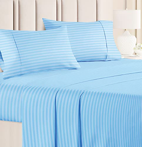Image of VAS COLLECTIONS Premium Glace Cotton Solid /Stripe King Bedsheet with 2 King Size Pillow Covers | Double Bed with 210 TC Glace Cotton | Size - King Size 90x100 inches - Aqua