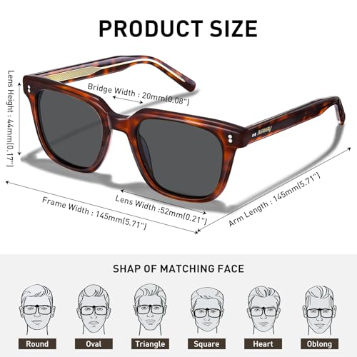 Image of AVAWAY Polarized Sunglasses for Men UV Protection, Square Acetate Frame Outdoor Driving Sun Glasses