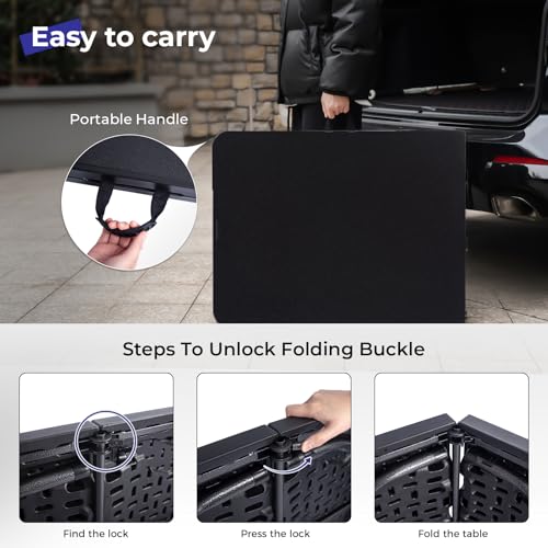 Byliable Black 6ft Portable Folding Table – Heavy Duty Plastic Fold-in-Half Table for Indoor & Outdoor Use, Utility Dining, Camping, Picnic, Party