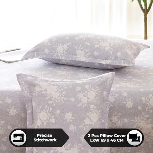 Image of Story@Home King Size Bedsheet | Air Cotton Flatsheet King Size with Two Pillow Covers| 240 TC | Super Soft Bed Sheet for King Size Bed | Floral Design (270 x 250 cm, Grey & White)