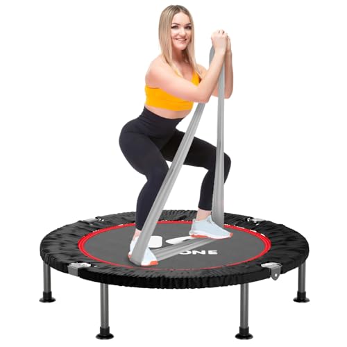 K KENSONE 40' Mini Flodable Spring Rebounder Trampoline for Adults, Small Exercise Trampoline for Indoor Workout and Fitness, Gray Resistance Band Included, Max Load 330 LBS