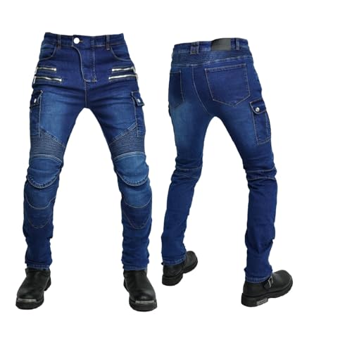 HOMDECR Pantaloni da Moto da Uomo Jeans da Moto Pantaloni da Motociclista Armatura Pantaloni Protettivi da Equitazione per Bicicletta, 4 Cuscinetti di Protezione (Blu,L)