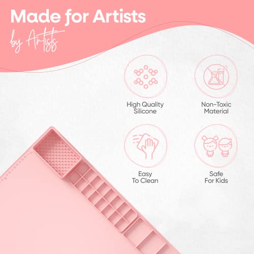 Large Silicone Mats For Crafts - Silicone Painting Mat - Silicone Art Mat With Cup - Silicone Craft Mats - Painting Supplies - Paint Mat - Washable And Nonstick Artist Mat (Pink 23.8X15.7 Inch) #TOP1