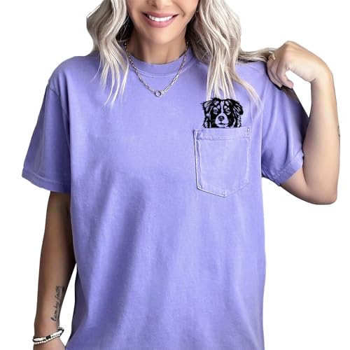 Verita Culture Aussie Dog Mama Pocket Garment Dyed Shirt Australian Shepherd Dog Mom Funny Graphic Tees Womens Dog Print Casual Short Sleeve T-Shirt Tees Tops thumb #3