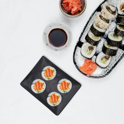 2 piezas platos sushi melamina negros rectangulares miniatura 6