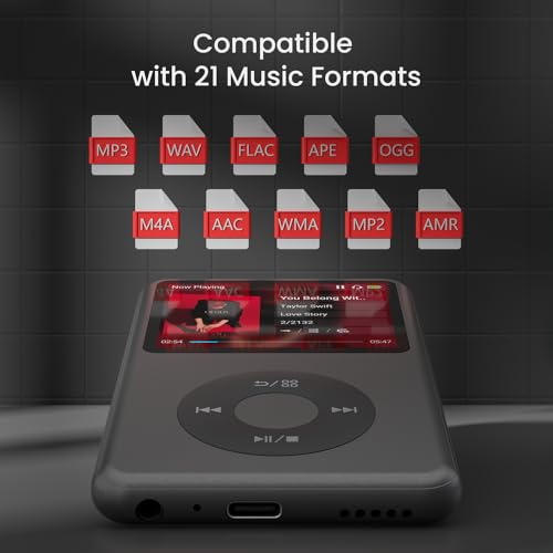 Image of MP3 Player with Bluetooth 128GB Portable Music Digital Players Supports Playlist Audiobook Video Nice Gadget for Kids Black