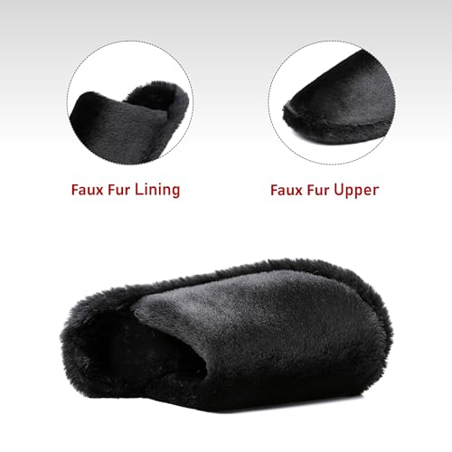 Image of Crazy Lady Women's Fuzzy House Memory Foam Slippers Fluffy Furry Fur Slippers Scuff Outdoor Indoor Warm Cozy Plush Bedroom Shoes Soft Flat Comfy Anti-Slip(Black36)