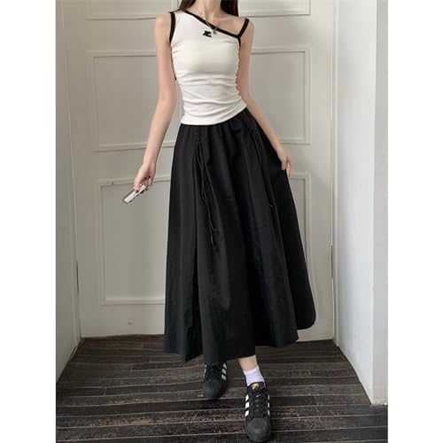 Women's high Waisted Elastic Waistband A-line Skirt, midi Casual Skirt, Long Skirt3