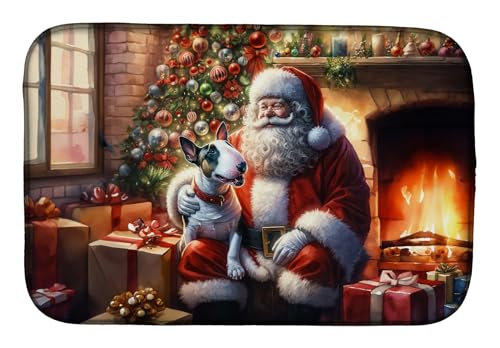 Caroline's Treasures DAC4106DDM English Bull Terrier and Santa Claus Dish Drying Mat Absorbent Dish Drying Mat Pad for Kitchen Counter Dish Drainer Mat for Countertop, 14 x 21", Multicolor