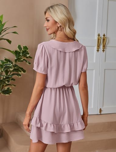 Image of Angashion Womens Tie Front Mini Dress V-Neck Ruffle Hem Summer Pockets