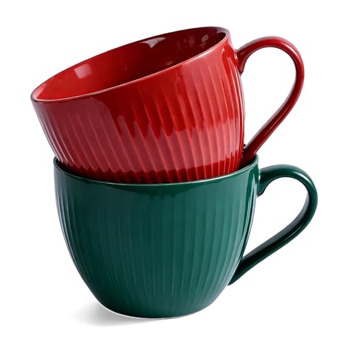 Ceramic Large Coffee Mugs Set of 2, Ceramic Soup...