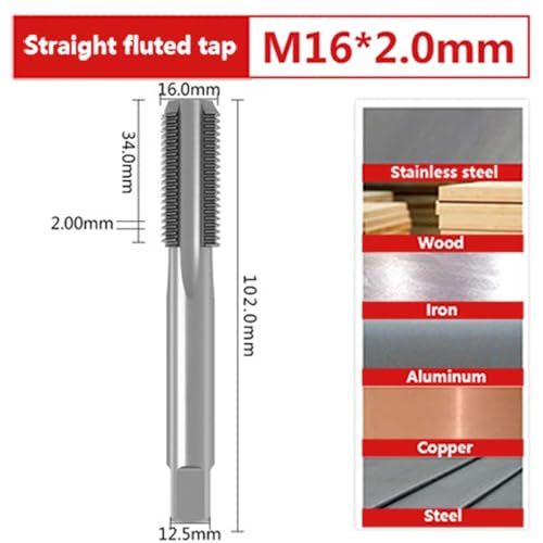 Macho de roscar M16 de acero inoxidable para ranurado recto y punta en espiral 2