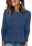 XIEERDUO Fall Tops for Women 2026 Pullover Sweaters Crew Neck Knit Jumper Work Clothes School Outfits for Girls Peacock XL