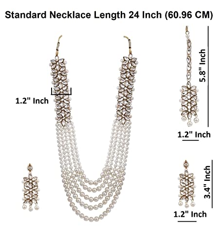 Efulgenz Indian Bollywood Traditional Faux Kundan Pearl Beads Bridal Wear Necklace Earrings Maangtika Wedding Jewelry Set (Style 1) #TOP4