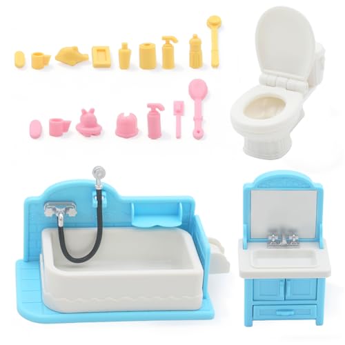Ensemble de Salle de Bain pour Maison de Poupée, Meuble Salle de Bain Miniature, Ensemble Salle de Bain Maison de Poupée 1/12 Accessoires Maison de Poupées...