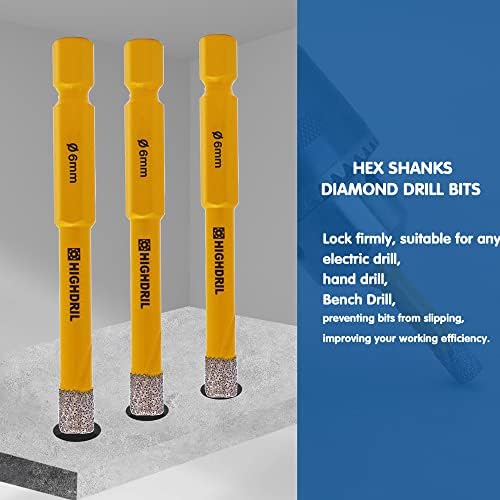 HIGHDRIL Dry Diamond Drill Bits,5pcs 6mm 1/4" with Hex Shank for Granite Marble Porcelain Tile Ceramic