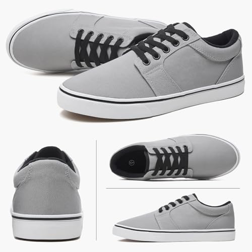 Image of BENPAO Mens White Casual Shoes All Black Fashion Sneakers for Men Low Top Lace Up Canvas Shoes