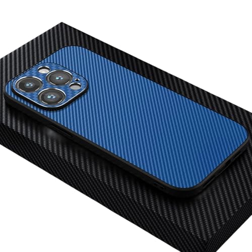 Coque en cuir iPhone 14 luxe carbone et silicone bleu