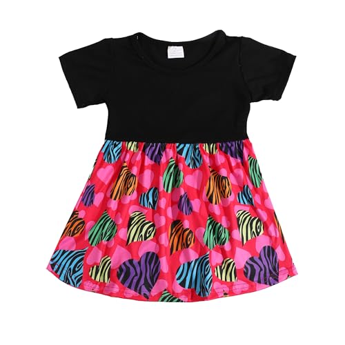 Image of Valentines Toddler Girls Pants Set Love and Heart Pink Outfits Set Ruffle T-Shirt Dress and Pants Outfit Set 3-8Y