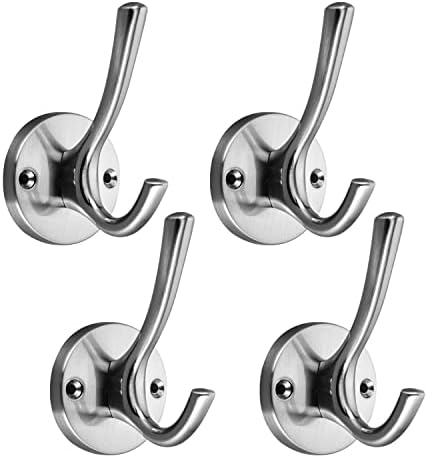 Wall Hooks 4 Pcs Towel Hook Coat Hooks Heavy Duty Thick Bath Robe Hooks Wall Mount Hooks for Bathroom Kitchen Hotel Bearing 25kg (Nickel)