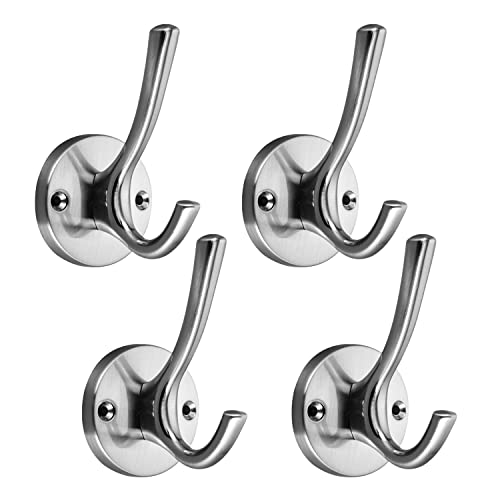Wall Hooks 4 Pcs Towel Hook Coat Hooks Heavy Duty Thick Bath Robe Hooks Wall Mount Hooks For Bathroom Kitchen Hotel Bearing 25Kg (Nickel) #TOP28