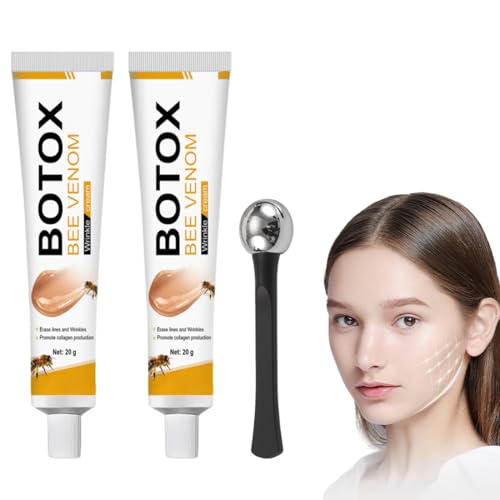 GXGM 2 confezioni di crema antirughe al veleno d'api, adatta per viso e collo, per tutti i tipi di pelle (in omaggio 1 applicatore nero per crema contorno occhi)，B