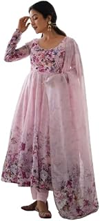 LV'S TRENDZ Design a new Pure Soft Organza Silk Fabric Fully Flair Kali Pattern Canvas pata Anarkali with Dupatta and Pent... Price In India