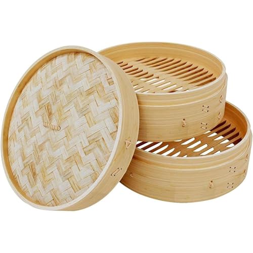 Cuiseur Vapeur En Bambou À 2 Niveaux, Plateau De Panier À Vapeur, Doublure De Cuiseur Vapeur Réutilisable Pour Boulettes, Légumes, Poisson, Petits Pains De Riz, Gain De Temps De Cuisson (A 30 Cm)