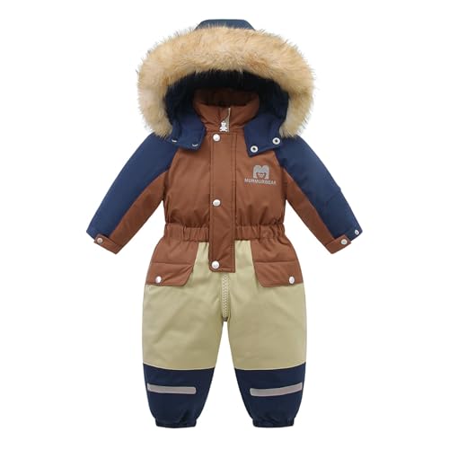 JiAmy Combinaison de neige coupe-vent pour enfants garçons et filles - Combinaison d'hiver avec capuche - Doublure polaire - Une pièce - Chaude - Fermeture éclair - Pour enfants de 1 à 6 ans, Orange