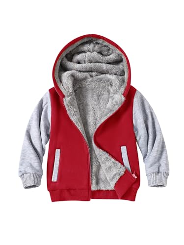 Image of Kids Zip-Up Hooded for Boys Sherpa Lined Jacket Winter Outdoor Sweatshirt Warm Coat 3-14 Years