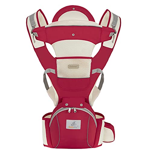 Treer Marsupio Neonati Ergonomico con Sedile, Fascia Porta Bebé Bambini, Multifunzione Regolabile Baby Carrier, Leggero e Traspirante, Perfetto per Interno e Viaggio (Rosso)