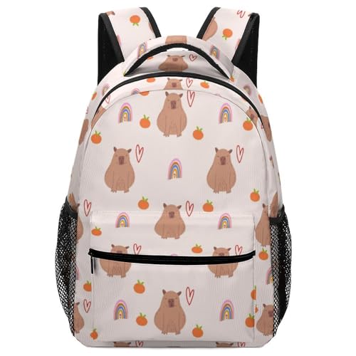 Capybara Rainbow Pattern Travel Backpack Durable Lightweight Laptop Computer Bag for Men Women Adjustable BookBag 16.5 Inches