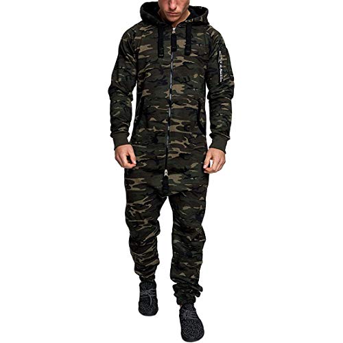 wenyujh Combinaison Grenouillères Hommes Sexy Long Sweat à Capuche Jumpsuit Hooded Ensembles Survêtement Zip Salopette Romper Pantalon De Sports (Camouflage 2,M) Cover
