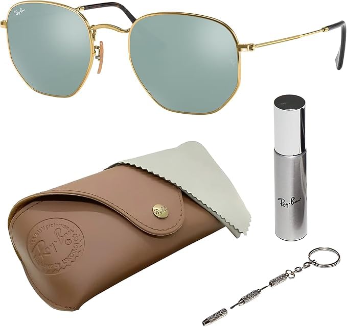 Image of Ray-Ban RB3548N HEXAGONAL FLAT LENSES Square-Round Shape Sunglasses for Men & Women with Official Eyewear Kit