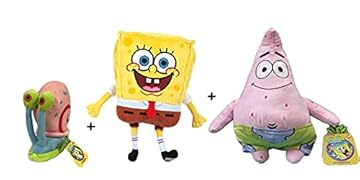 Spongebob - Pack 3 Peluches Bob (28cm) + Patrick Stella (31cm) + Gary (13cm) - Qualità super soft