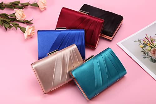 Image of Pleated Satin Clutch Purse For Women Wedding Bridal Clutch Bag Prom Party Clutch
