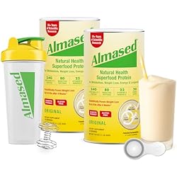 Almased Protein Powder for Weight Loss Kit for Men & Women, Natural Meal Replacement Shake for Weight Loss, Supplement, 24 Grams of Protein Per Serving (Original Flavor, 2 Cans @ 17.6 oz ea + Shaker Bottle + Scoop)