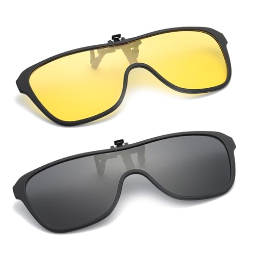 Image of Hifot Clip on Sunglasses 2 Pack, Polarized Lens Fit Over Prescription Glasses, Flip up Rimless Sunglasses