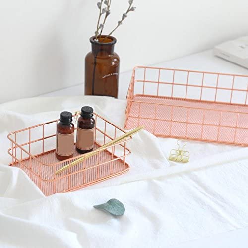 Image of Oddpod Rose Gold Wire Mesh Storage Basket /Rectangle Multipurpose Iron Grid Desktop Organizer Bin & Utility Tray for Office and Home - Medium
