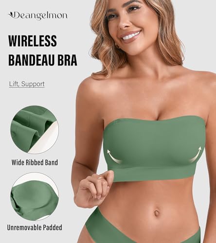 Image of DEANGELMON Strapless Bras for Women Wireless Push Up Non-Slip Bandeau Bra Seamless Clear Straps TubeTop Padded Bralette