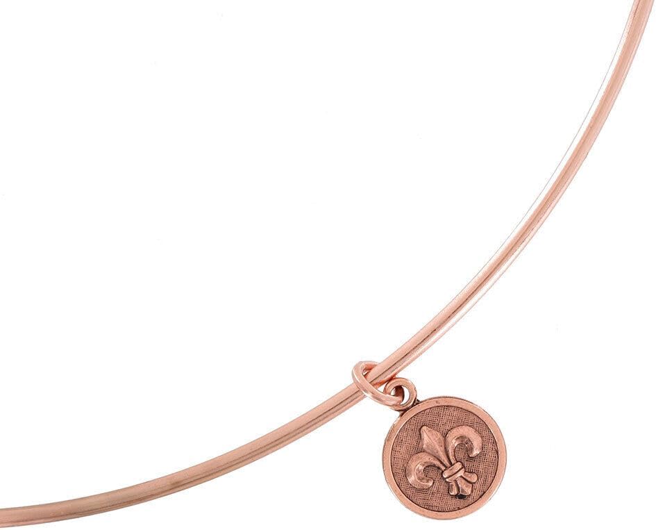 Rose Gold Tone Fleur De Lis Pendant 1/2" Collar Necklace 15" Adorable Statement Chunky Necklace for Women