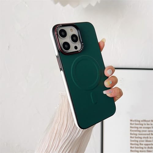 Étui de Luxe en Cuir iPhone 15 Pro Vert Haute Protection et Technologie Magnétique Sans Fil