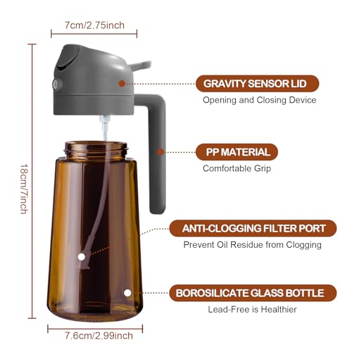 YARRAMATE 16oz/470ml Dark Brown Oil Sprayer for Cooking (Grey)