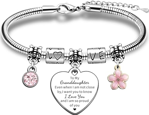 JMIMO Granddaughter Bracelet Charm Granddaughter Birthday Gifts Granddaughter Graduation Christmas Gifts from Nanny Grandad Granddaughter I Love You And I Am So Proud Of You Presents