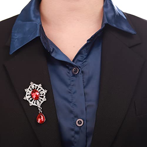 Image of Kercisbeauty Ruby Red Rhinestones Brooch Pin for Unisex Women Men Teardrop Silver Brooches Dress Suit Jewelry (Red)