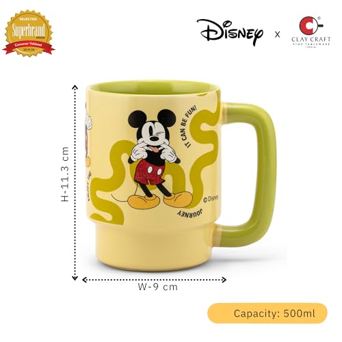 Image of Clay Craft - Official Mickey Mouse Print, Fine Ceramic Coffee Mug, 500 Ml | Cartoon Character Gift Mug for Kids & Adults | Microwave & Dishwasher Safe | Disney Licensed
