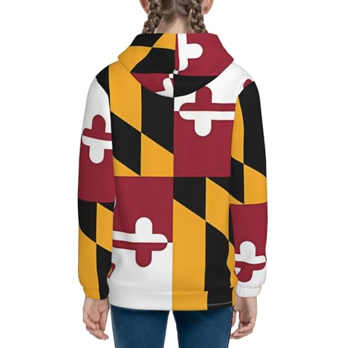Flag of Maryland Print Girls Athletic Zip Up Hoodies,Sweatshirts with Pockets Long Sleeve Hooded Jackets, for 7-18 Y4