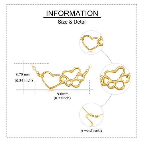 Elfront 14K Real Yellow Gold Paw Print Love Heart Necklace Pet Puppy Dog Cat Pendant Necklaces Animal Lover Dainty Simple Jewelry Gifts For Women Girls Vet Tech Christmas Gift #TOP3