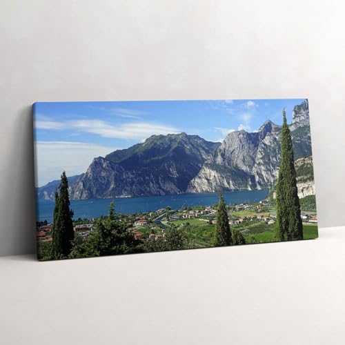 Tableau photo sur toile 120x60cm de ville et arbres verts pour salon