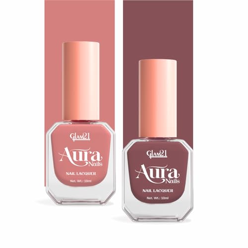 Image of Glam21 Aura Nails Nail Lacquer |Long-Lasting, Quick-Dry, High-Shine Nail Enamel|Chip-Free Formula|Smooth Application & Vibrant Finish| 10ml Each| Pack Of 2 (Luxe Nude & Toasted Nude)